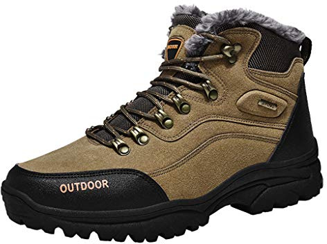 Susenstone Chaussures De RandonnéE Homme en Cuir ImperméAble Haute AntidéRapant Confortable Bottes Hiver Chaudes De Neige FourréEs Baskets en Toile (43 EU, Kaki)