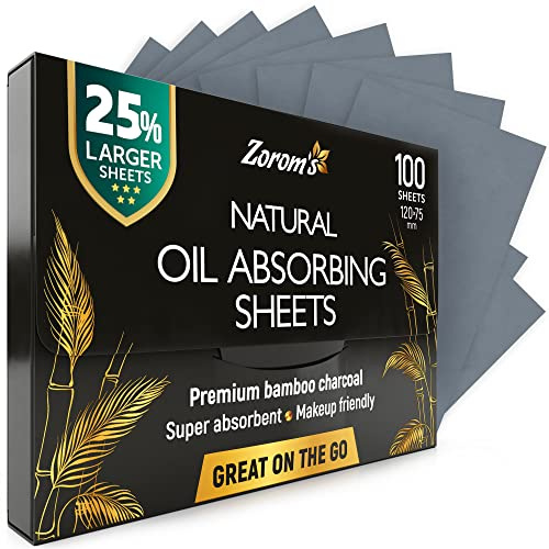 Natural Oil Blotting Sheets for Face with Bamboo Charcoal - 25% Larger - 1pk/100 Makeup Friendly Oil Absorbing Sheets for Face - Easy Dispensing Blotting Papers - Perfect for Keeping in Purse