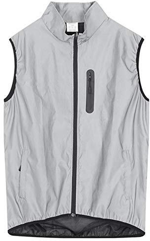Herren Reflektierende Biker Weste,Leichte Windstopper Wasserabweisend Atmungsaktiv Fahrrad Weste,ärmellos Weste,Geeignet Zum Laufen,Radfahren,Motorradfahren(Size:L,Color:Silber)