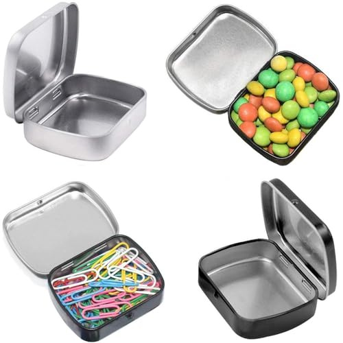 Gere 9 Pack Metal Rectangular Hinged Tin Boxes with Lid,2.4x1.8x0.6 Inch, Containers Portable Box for Small Storage Kit Home Organizer,Black,White,Silver Model 604715