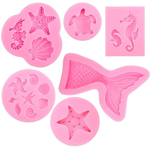 Animal Silicone Baking Moulds Set, Fondant Cake Moulds, Mermaid Tail Ocean Seashell 3D Shaped Molds for Cake Chocolate Candy Fondant Muffin Ice Jelly