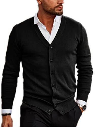 Chaqueta de Punto de Manga Larga para Hombre Chaqueta de suéter de Punto de Moda Casual para Hombre Top