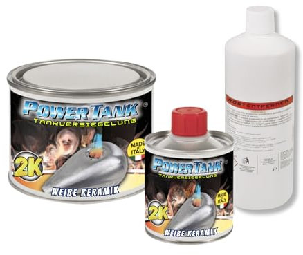 Power Tank - Tankversiegelung Motorrad 2k Weiß Keramik 350 g Set Tankentroster Innen Versiegelung Tanksanierung Rost Tank Entrosten Und Versiegeln Tankinnenlack Tankbeschichtung Rostlöser Auto Moped
