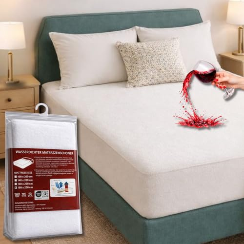 HOME STILL Matratzenschoner 180×200×30 cm – Baumwoll-Terry wasserdicht & atmungsaktiv, Super-King Schutzbezug bis 30 cm Matratzenhöhe,antibakteriell,elastischem Rundumzug, maschinenwaschbar bei 60°C
