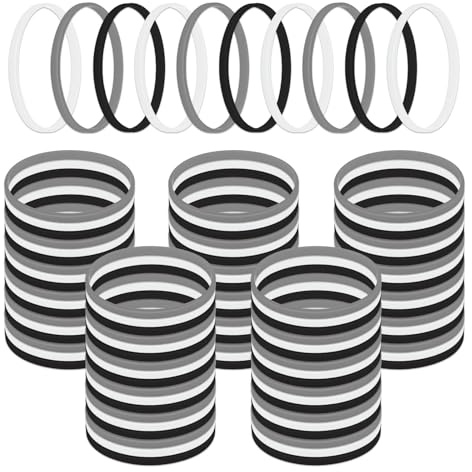 GOGO 100 st tunna silikonarmband för vuxna, 1/5 tum breda gummiarmband - vit svart grå