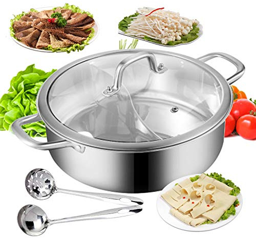 Yin Yang Hotpot, rostfritt stål shabu-Shabu dubbelsidig soppgryta med lock induktion soppgryta nudelkruka gryta 32 cm