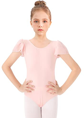 Bezioner Ballettkleidung Mädchen, Kinder Ballett Trikot Ballettanzug Puffärmel TanzBody for 3-12 Jahre Rosa 100
