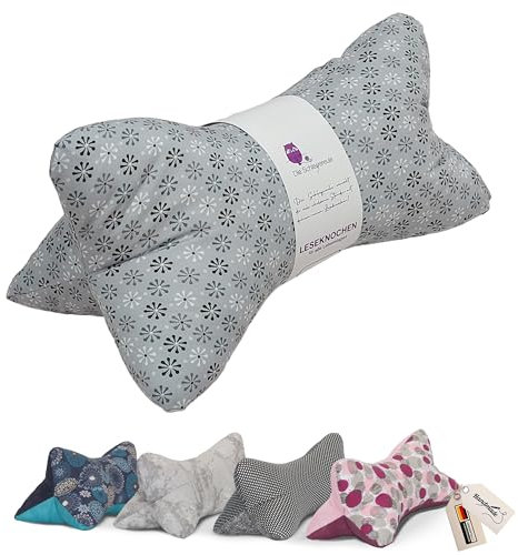 Leseknochen Nackenkissen Blumen bequem und waschbar! Handgestopft und genäht in Deutschland - Nutzbar als Nackenrolle Kissen Nackenrolle (Gänseblümchen Grau)