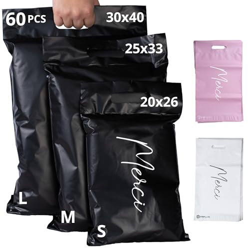 EMBALLAX - 60 Versandtaschen Warensendung - 3 Größen S/M/L - UNDURCHSICHTIG/WIDERSTANDSFÄHIG/WASSERDICHT - Versandtüten für Kleidung - Umschlag für Kartons - Versandbeutel - Versandtasche - Danke