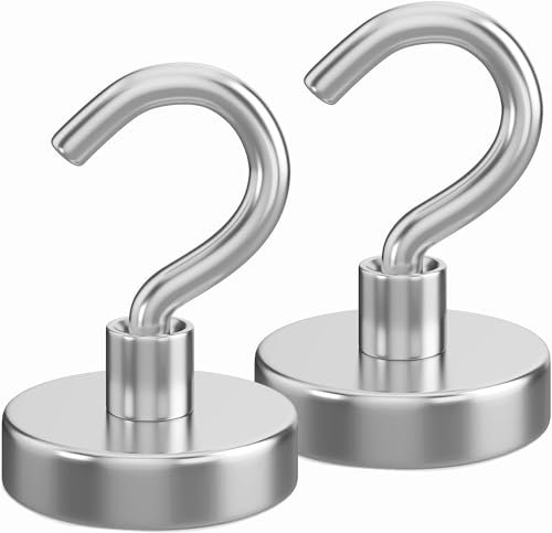 Realth 2 Pièces 48mm Crochets Magnétiques Aimants Néodyme pour Convient aux Cuisines, Entrepôts, Lieux de Travail, Garages et Bureaux (MH4802)