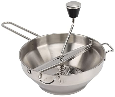 Stainless Steel Kitchen Mill, Food Mill Potato Ricer with 3 Interchangeable Disks, Rotatable Manual Jams Masher with Anti Slip Handle for Vegetable Fruit