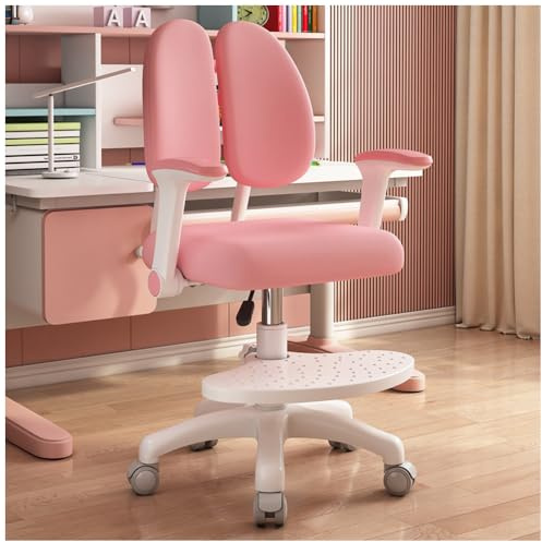 SINBINTA Kinder-Schreibtischstuhl, hochstellbar, doppelte Rückenlehne, Fußstützen, weicher Sitzkissen, Studentenarmlehne, Computerstuhl für Jungen und Mädchen (Rosa)