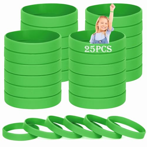 HONTIUS 6.3'' Braccialetti In Gomma, 25 Pezzi Braccialetti In Silicone, Verde Vuoto Elastici di Gomma per Uomo Donna Scuola Insegnante Squadra Festa (Adatto per 3-7 Anni)