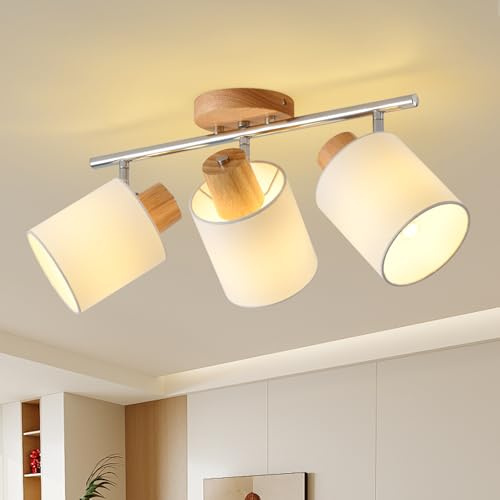 SANSHI faretti led soffitto in 3 punt，lampadario legno regolabile, Base E14 230V moderna Luce a parete,faretti soffitto per interni soggiorno, camera da letto, sala da pranzo (senza lampadine)