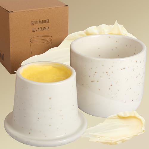 DEKAZIA® Französische Butterdose Wassergekühlt | Butterglocke, Butterfass, Französischer Buttertopf, Butterglocke Keramik, Butterbehälter, Butter Glocke 250gr Buttertopf