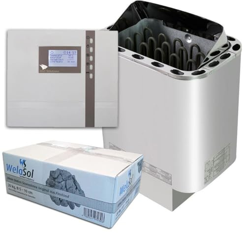 Well Solutions Saunaofen Edelstahl Next 9 kW - Saunasteuerung Econ D2 - inklusive Saunasteine