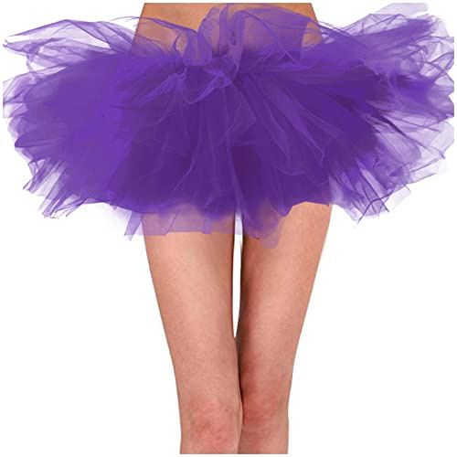 2025 Jupe en tulle pour adulte 6 couches Tutu Mini jupe de bal pour femme Princesse classique Jupe de ballet moelleuse Jupon à pois, lilas, L