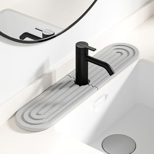 QYRDBGY Alfombrilla de goteo para fregadero, grifo de piedra de diatomita, grifo antisalpicaduras, alfombrilla de 40 x 10 cm, para lavabo, alfombrilla de secado de piedra, para cocina y baño (gris)