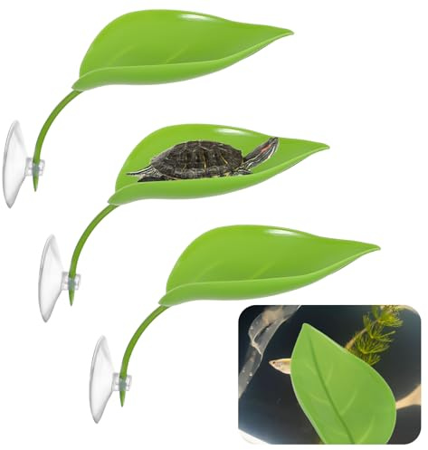 Turtle Basking Platform,3PCS Tree Frog Tank Accessories,Leaf Shape Reptile Basking Platform with Suction Cups for Geckos, Frogs & Turtles,Turtle Tank Decor & Terrarium Accessories(Green)