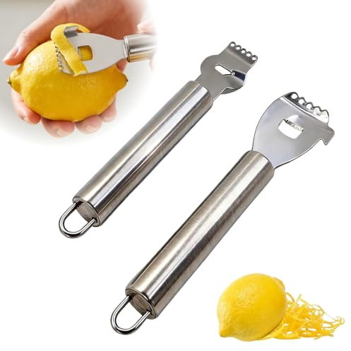 Icyowls 2 Piezas Cortador de Zest, pelador de limón, Set de rallador de Zest, Herramienta para pelar cítricos, zester de Acero Inoxidable para limón, Lima, Naranja, Cocina, repostería, cócteles