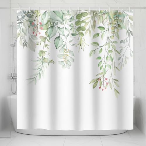 FYting Duschdraperi, duschdraperi 180 x 180, duschdraperi blommor med gröna | Fållen hänger naturlig, vattentät och mögelresistent, med öljetter och 12 (gröna växter)