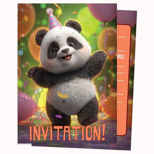 Edition Colibri Carte d'invitation d'anniversaire - Motif panda avec ballons | Lot de 10 cartes plates (A6) – Verso à écrire