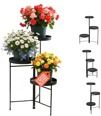 Avilia Portavasi da Interno 3 Ripiani – Supporto per Piante Verticale in Ferro Ø20 cm, Porta Piante da Interno e Balcone Salvaspazio, Scaffale Porta Piante, Piedistallo per Piante Design Moderno, 3 kg