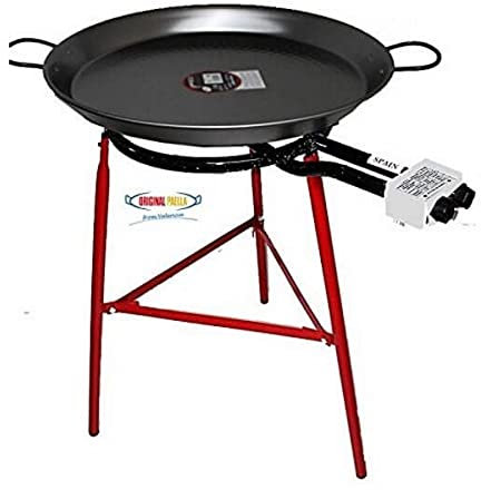 Paella Cooking Set with 70cm Polished Steel Paella Pan, Gas Burner, Legs and Skimming Spoon