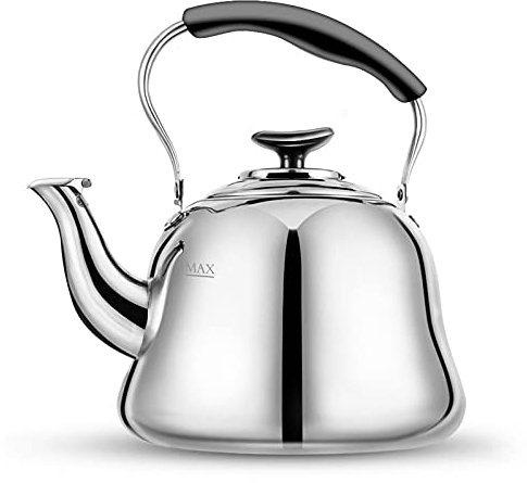 Tea Kettle Stovetop Whistling Teakettle ClassicTeapot Stainless Steel Tea Pots for Stove Top with Heat-resistant Folding Handle Mirror Finish, 2 liters