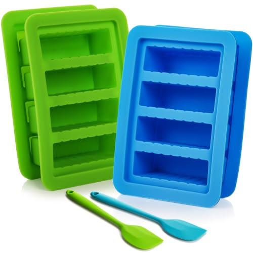 Suwimut 2 Pack Silicone Butter Mold with Lid and Spatula, Non-Stick Butter Mold Tray with Measurements, Large Cavity, Holds 8 Tablespoons, Rectangle Container for Brownie, Soap Bar, Energy Bar, Cake