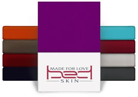 Bedskin Premium Topper Spannbettlaken 180x200 & 200x200 cm – 100% Baumwolle, Jersey Spannbetttuch, für Topper bis 10 cm Höhe (Lila)
