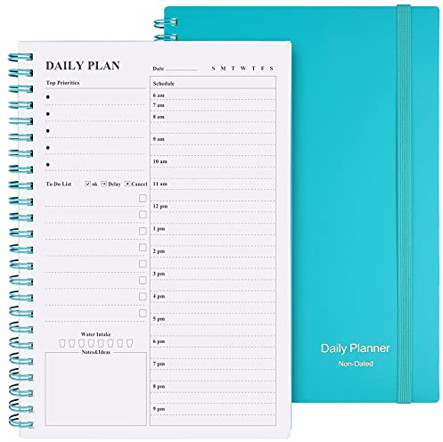 Daglig planerare odaterad, Asten to Do lista anteckningsbok timscheman spiral möteskalender för män och kvinnor, PVC inbunden, elastisk stängning, innerficka 21 cm x 14,7 cm (blå)