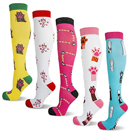 LEOSTEP 5 Paar Kompressionsstrümpfe für Damen und Herren Bunte Kompressionssocken mit 15-25 mmHg Stützstrümpfe für Sport Medizin Laufen Reisen Flug Schwangerschaft Krankenschwester