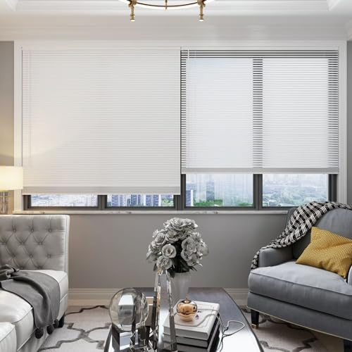 Changshade Cordless Horizontal Window Blinds, 23”W*64”H Mini Venetian Blinds for Indoor Windows, Shutters for Windows Inside, 1”Vinyl Light Filtering 23 inches Wide, White, BLD23WT64A