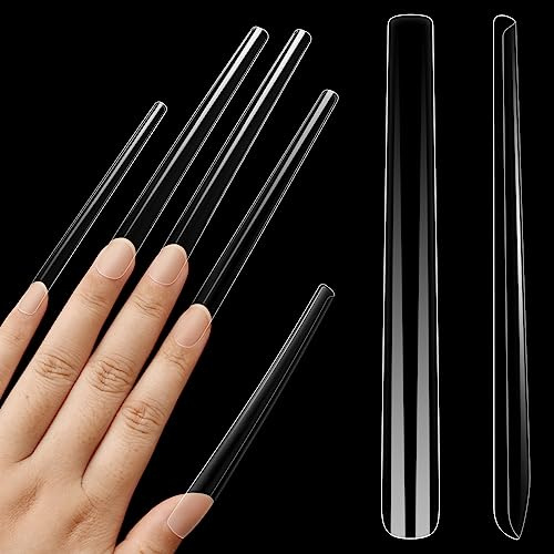 NOVO OVO Extra Super Extreme Long Straight Tapered Square Nail Tips, 5XL XXXXXL Clear Full Cover French Tips False Fake Nail Extension, Coffin Nails for Professional Acrylic, 120 pcs 12 Sizes