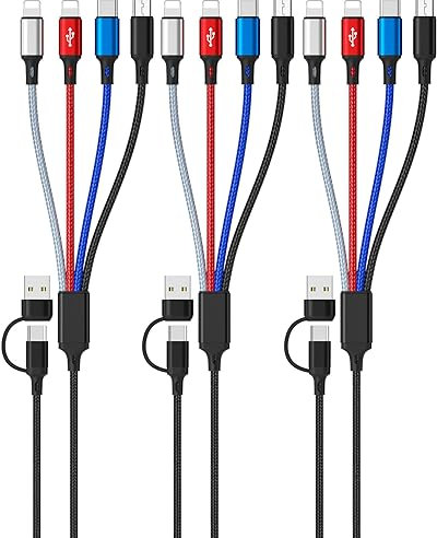 6 in 1 Multi Charging Cable (3Pack 6FT) USB A/C Universal Charger Cable