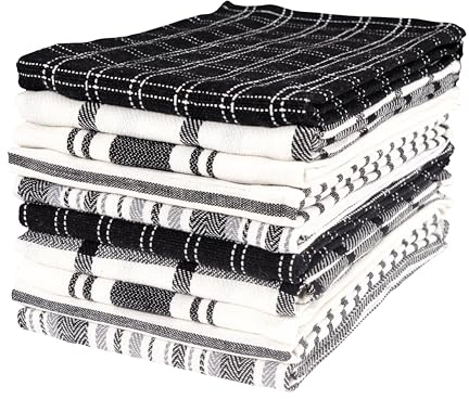 KAF Home Assorted Flat Kitchen Towels |100% Cotton - 18 x 28 inches | Ultra Absorbent Soft Dish Towels | Perfect for Cooking, Cleaning, and Drying Hands (Black, 18 x 28-10 Pack)