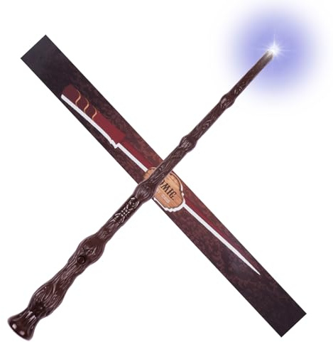 Aomig Varita Magica, Varita Mago con Luz y Sonido de 36cm, Varita con Luz Deluxe de Regalo Original Hombre y Mujer, Accesorios Disfraz Mago College Cosplay Halloween, Regalo Niño y Adulto (Marrón)