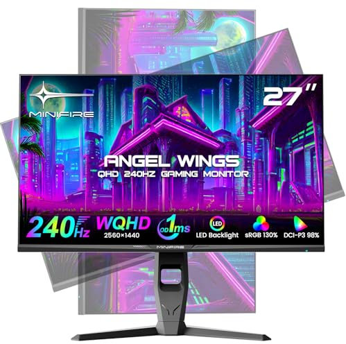 Minifire 27 Zoll Gaming Monitor, 260Hz, 2K QHD 1440P 1ms Adaptive Sync, sRGB 130%, HDR10, 2×DP1.4, 2×HDMI 2.1(TMDS) Wandbefestigung (MFG27F4Q Pro)