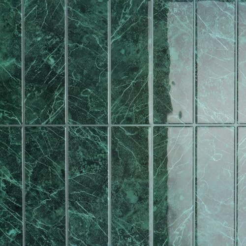 CRE8TIVE Azulejos Adhesivos Verde Oscuro Impermeable Baldosas Adhesivas Pared Efecto Marmol Vintage Azulejos Adhesivos Cocina Cenefa Adhesiva Baño Chimenea Salpicadero Cocina 4 Piezas 30.5cm x 30.5cm
