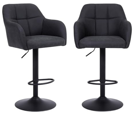 Chummaven Moderne Barhocker 2er Set, Thekenhoher Leder-Barhocker mit Armlehnen Höhenverstellbarer Barstuhl für Kücheninsel Heimkino Esszimmer, Anthrazit Schwarz