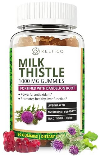 Milk Thistle Gummies – Liver Support & Detox with Dandelion Root – 1000mg – Vegan, Gluten-Free – 45 Day Supply – Keltico