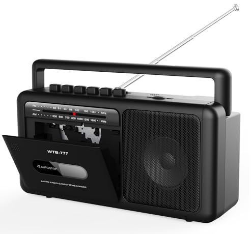 Reproductor de Casete Portátil, Radio estéreo Am/FM con Bluetooth, USB, Conector para Auriculares, Grabador de Casete portátil para casa o al Aire Libre