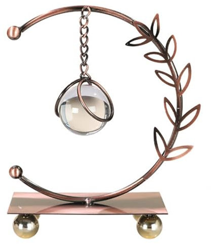 Illkjasfc Cadena colgante decorativa con esfera de cristal con soporte de hojas de metal para el hogar y la oficina, estantes de mesa, adorno decorativo