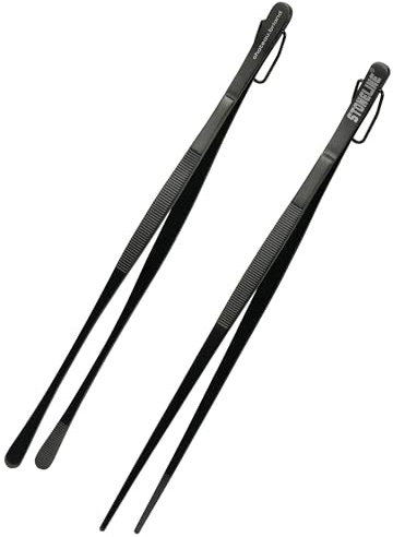 STONELINE Pinze da cucina lunghe in acciaio inox con rivestimento in titanio, 30,5 cm, set da 2 pezzi, pinze per barbecue, pinze antiruggine con punta scanalata stretta larga, per cucinare arrostire
