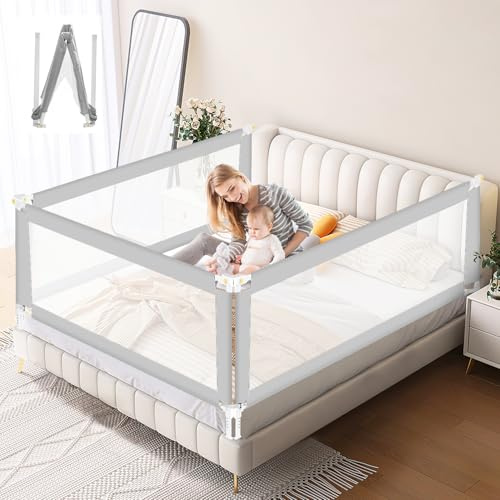 Ikodm Sänggaller, 180 cm, sänggaller, fallskydd, säng med U-formad bas, sängskydd, barnsäng, justerbar höjd 68–95 cm, för barn och föräldrarsängar, grå