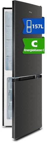 CHIQ Kühl-Gefrierkombination 157L(109L/48L), 144 cm Höhe, Low Frost, 39dB Ultra-Leise, 121 kWh/Jahr, 4-Sterne Gefrieren, Kühlschrank mit Gefrierfach EEK C, Türumschlag Möglich, Schwarz CBM157LC