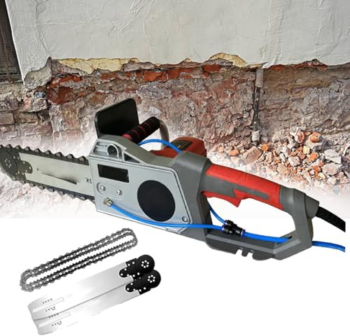 WJQZJDAMAI Motosierra De Mano para Cortar Muros, Cortadora De Muros Eléctrica De Cadena Diamantada para Hormigón, con De Supresión De Polvo con Alimentación De Agua, 2 Cadenas Y 2 Barras Guía
