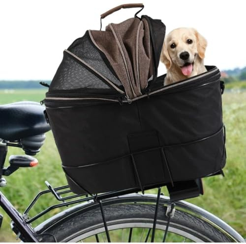 Foldable Bike Pet Rear Basket with Safety Leash and Comfort Pad, Universal Heavy Duty Rear Carrier for Small Medium Dogs Cats Cycling Travel