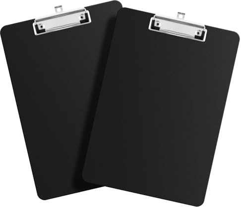 2-pack klämbräda A4, svart med dold hängare, PP-material, 315 x 225 mm, vattentät nötningsbeständig, klämbräda mapp A4 för kontor, lärare elever